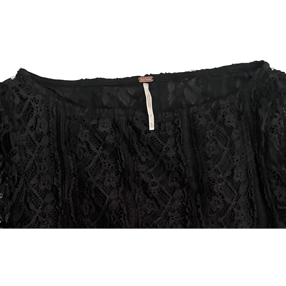 Free People Black Lace Mini Dress Ruffle Hem Long Sleeve Boho Romantic XL New - Picture 5 of 8